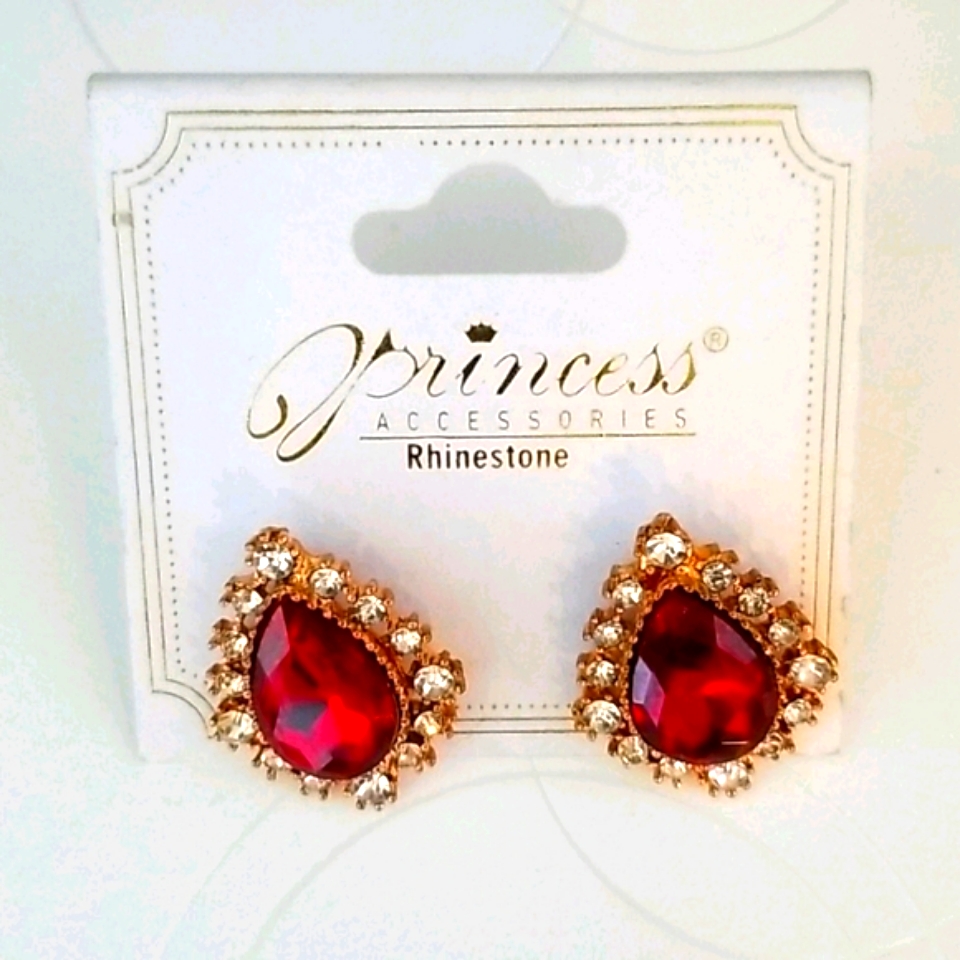 Princess Accessories Ruby Glass Clip On Fashion Earring